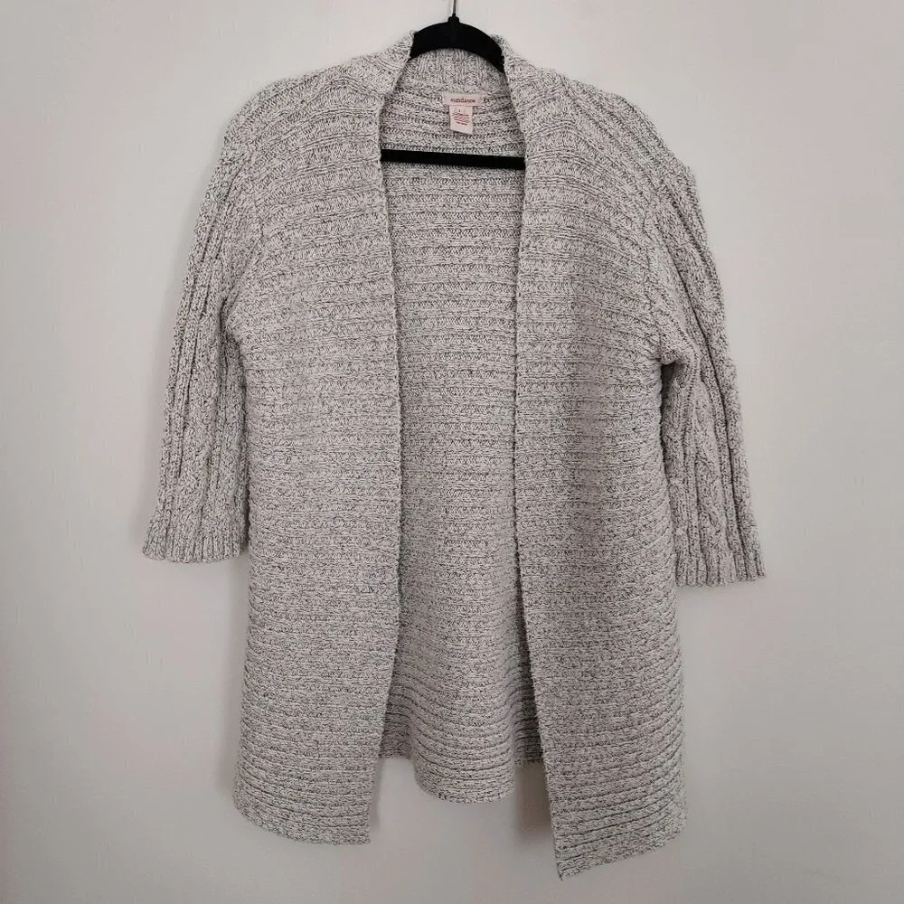 Sundance Chunky Knit Open Front 3/4 Sleeve Gray Cardigan Sweater